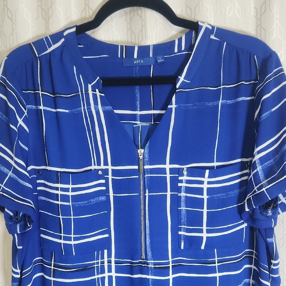 Apt. 9 Women's Blue and White Plaid Blouse - Picture 3 of 16